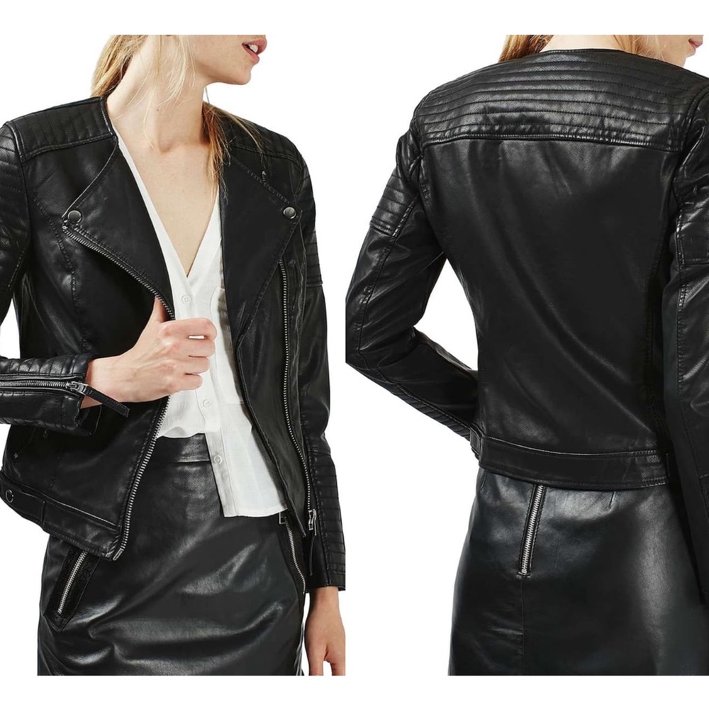 COPY - TOPSHOP Nelly Faux Leather Biker Jacket